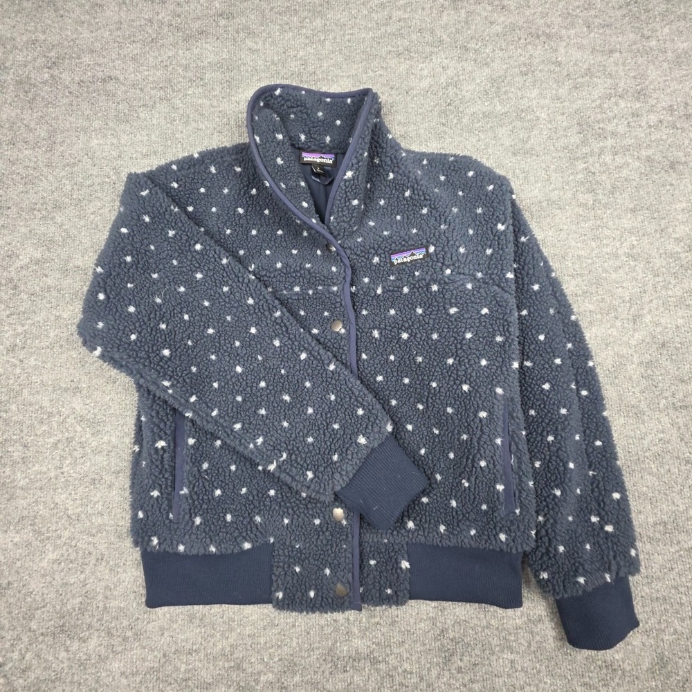 Patagonia Womens Snap Front Retro-X Pile Fleece Blue Polka Dot Jacket Small